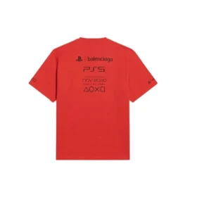 Balenciaga x PlayStation Crossover FW21 PS5 met alfabetisch geometrisch patroon, korte mouwen, unisex, rood 651795TKVF36552