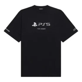 Balenciaga x PlayStation-samenwerking: PS5-shirt met alfabetisch geometrisch patroon, korte mouwen, unisex, zwart 651795TKVF31070
