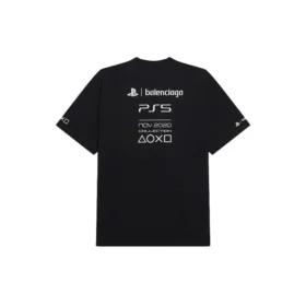 Balenciaga x PlayStation-samenwerking: PS5-shirt met alfabetisch geometrisch patroon, korte mouwen, unisex, zwart 651795TKVF31070