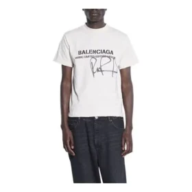 Balenciaga x RuPaul gezamenlijk gesigneerd FW21 met letterprint, ronde kraag, heren, wit 670943TLV579057