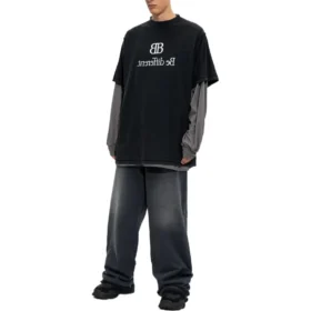 BB Be Different T-shirt met patches, lange mouwen “Black Grey” 720407TNVV31070