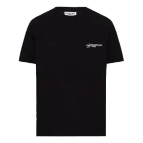 Bedrukt T-shirt met ronde hals en korte mouwen, zwart 612965TKV861070
