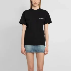 Bedrukt T-shirt met ronde hals en korte mouwen, zwart 612965TKV861070