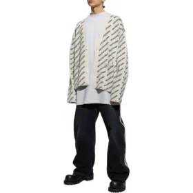 Cardigan met logo over het hele oppervlak “Chalky White Black” 736248T32339054