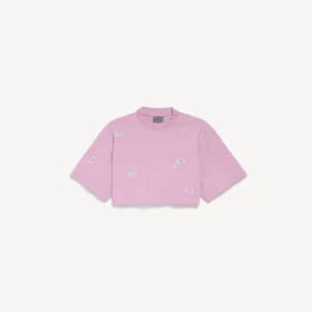 Cropped T-shirt voor dames met 520 stickers in oudroze/wit