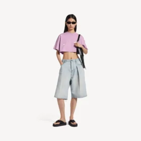 Cropped T-shirt voor dames met 520 stickers in oudroze/wit