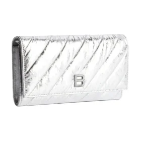 Crush-portemonnee aan ketting, gemetalliseerd en doorgestikt “Silver” 781723210IW8110
