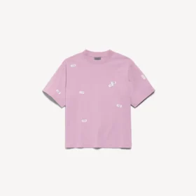 Dames-T-shirt met 520-stickers in medium pasvorm in oudroze/wit