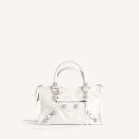 Dames tas ‘City’ klein met grote studs en strass-steentjes in optisch wit