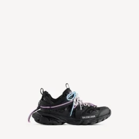 Dames Track-sneaker met veters in zwart/roze/blauw/beige