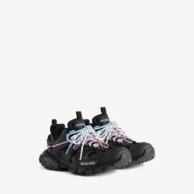Dames Track-sneaker met veters in zwart/roze/blauw/beige