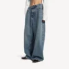 Damesjeans met laag kruis en baggy pasvorm in vuil vintage blauw