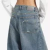Damesjeans met laag kruis en baggy pasvorm in vuil vintage blauw