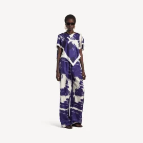 Damespyjama-broek met penseelprint in blauw