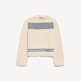 Damestrui met boothals in marineblauw/wit
