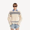 Damestrui met boothals in marineblauw/wit