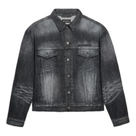 Denim-jasje met logo op de rug, ruime pasvorm “Fake Wash Black” 620728TIW435720