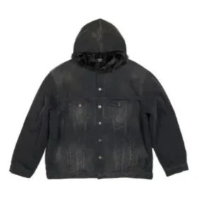Denimjas met capuchon en knopen in gebleekt effect “Black” 724653TNW541129
