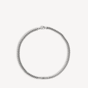 Dunne gourmette-ketting voor heren met BB Icon in antiek zilver