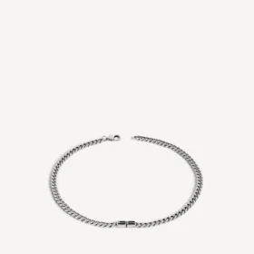 Dunne gourmette-ketting voor heren met BB Icon in antiek zilver