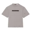 Effen kleur met alfabetprint, ronde hals, korte mouwen, unisex, grijs 661715TKVD58174