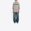 Effen kleur met alfabetprint, ronde hals, korte mouwen, unisex, grijs 661715TKVD58174