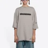 Effen kleur met alfabetprint, ronde hals, korte mouwen, unisex, grijs 661715TKVD58174