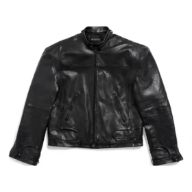 FW23 gedeconstrueerde jas met rits “Black Soft Buffalo Skin” 768749TMS031000