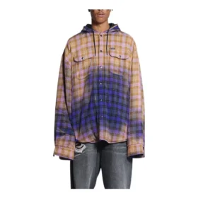 Gebleekt geruit shirt met lange mouwen en capuchon “Purple Beige” 699223TMM095212