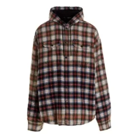 Gebleekt geruit shirt met lange mouwen en capuchon “Red White Black” 699223TMM059783