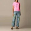 Geborduurd T-shirt met ronde hals en korte mouwen, roze 612964TJVD95764