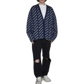 Gebreid vest met all-over logo “Blue White” 736248T32338502