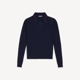 Gebreide herenpoloshirts met lange mouwen in marineblauw