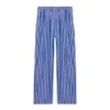 Gestreepte katoenen popeline broek met wijde pijpen “Blue” 583438TJM214800