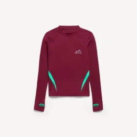 Getailleerd heren-techwear-shirt met lange mouwen in bordeauxrood/aqua