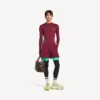 Getailleerd heren-techwear-shirt met lange mouwen in bordeauxrood/aqua