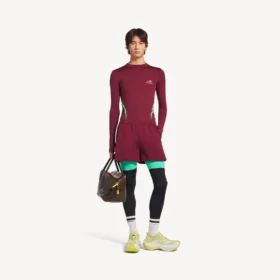 Getailleerd heren-techwear-shirt met lange mouwen in bordeauxrood/aqua