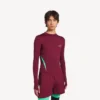 Getailleerd heren-techwear-shirt met lange mouwen in bordeauxrood/aqua