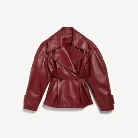Gevouwen korte trenchcoat voor dames in bordeauxrood
