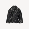 Gevouwen korte trenchcoat voor dames in zwart