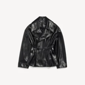 Gevouwen korte trenchcoat voor dames in zwart