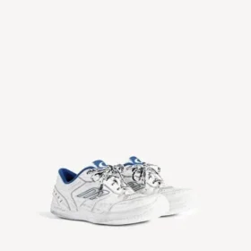 Hamptons-sneaker voor heren met versleten look in wit/donkerblauw/grijs