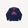 Heren 3b voetbal-T-shirt met lange mouwen en V-hals in donker marineblauw/rood