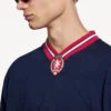 Heren 3b voetbal-T-shirt met lange mouwen en V-hals in donker marineblauw/rood