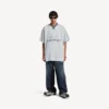 Heren 3b voetbal-T-shirt met V-hals, oversized, in grijs/wit