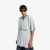Heren 3b voetbal-T-shirt met V-hals, oversized, in grijs/wit