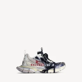 Heren 3XL sneaker met gesplitst logo in eierschaal/rood/marineblauw