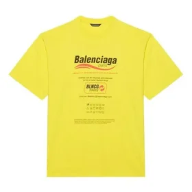 Heren Balenciaga Dry Cleaning Boxy Logo-print Loszittend Korte mouw Geel 651795TKVF87175