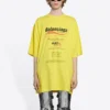 Heren Balenciaga Dry Cleaning Boxy Logo-print Loszittend Korte mouw Geel 651795TKVF87175