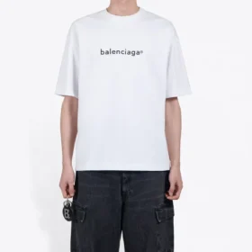 Heren Balenciaga-logo print, comfortabel T-shirt met korte mouwen, wit 612966TIV549040